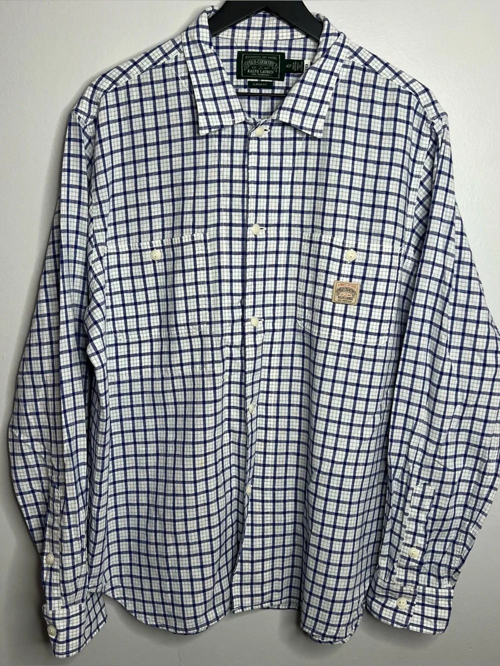 Ralph Lauren Polo Country Long Sleeve Button Down Shirt Men XL Blue Gingham Grid